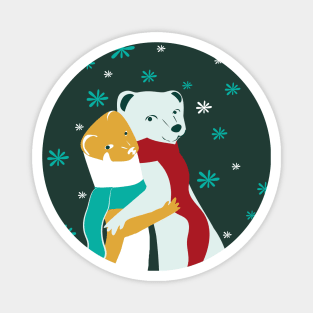 Winter Weasel hugs in teal Magnet